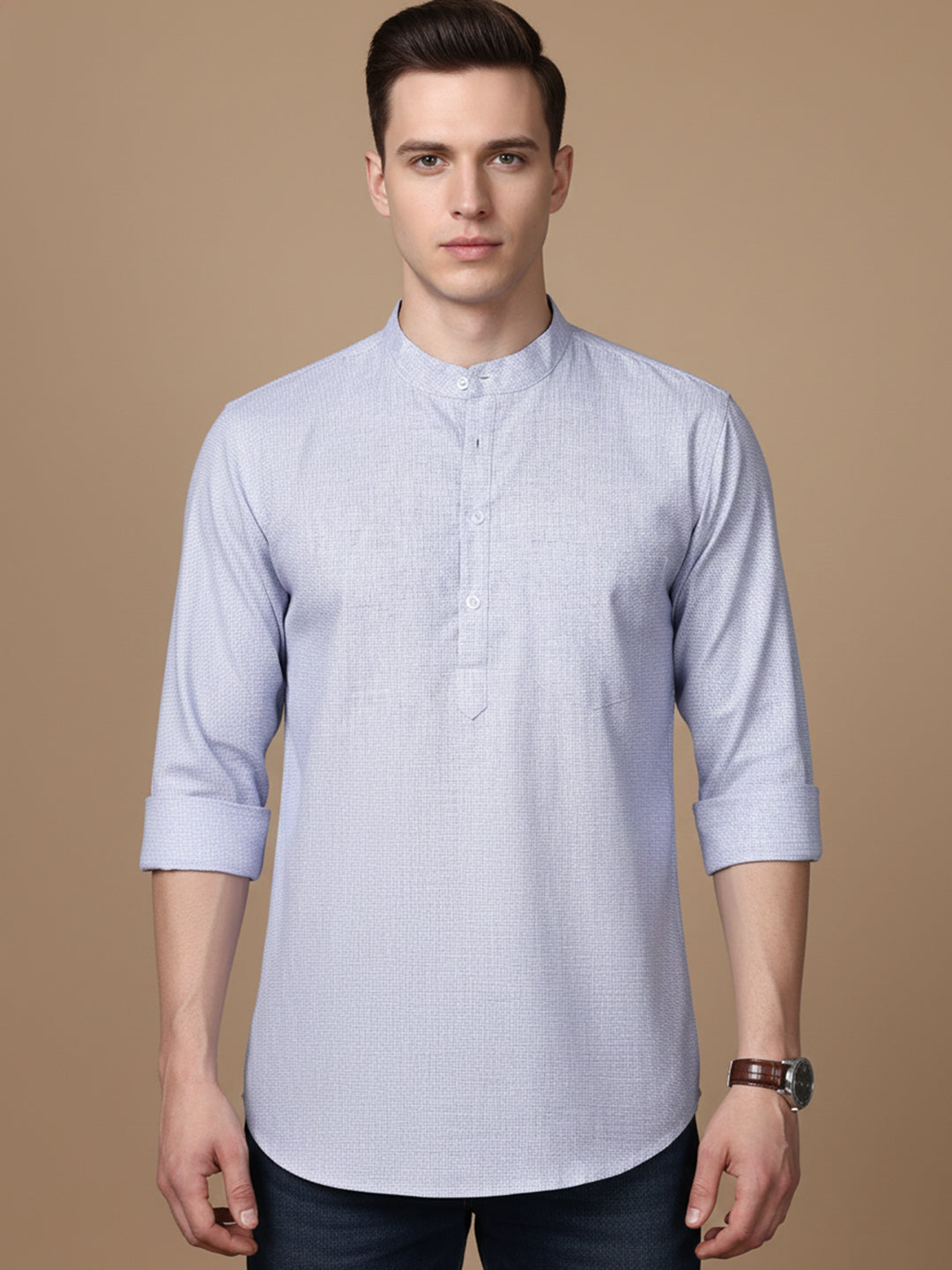 Men’s Casual Solid Short Kurta (65KO 5393 Blue ) [FF] [P-16]