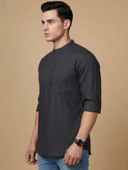 Men’s Casual Solid Short Kurta (65KO 5393 Charcoal ) [FF] [P-16]