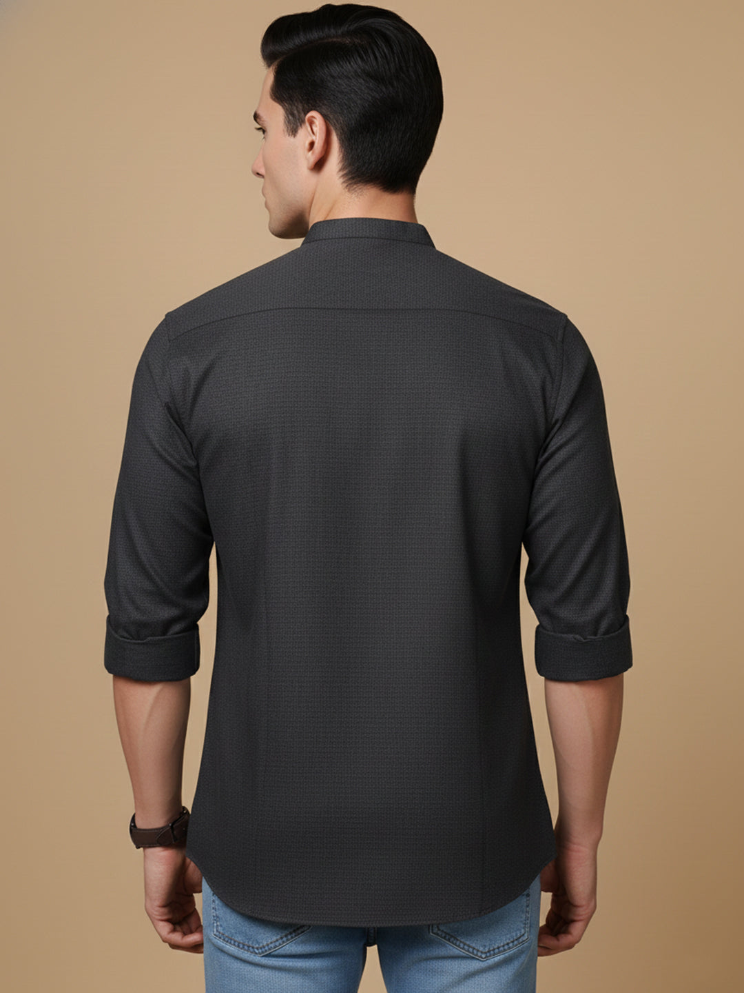 DesiQlo Men Checked Kurta Only - Grey - 65KO_5393Charcoal_S