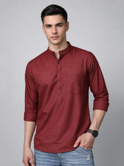 Men’s Casual Solid Short Kurta (65KO 5393 Maroon ) [FF] [P-16]