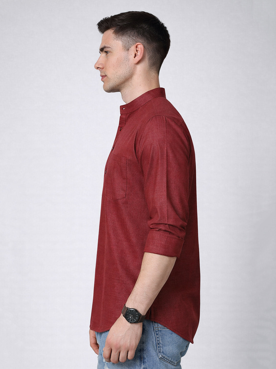 DesiQlo Men Checked Kurta Only - Maroon