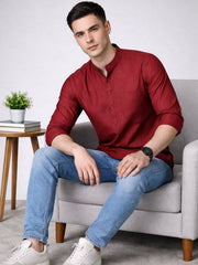 Men’s Casual Solid Short Kurta (65KO 5393 Maroon ) [FF] [P-16]