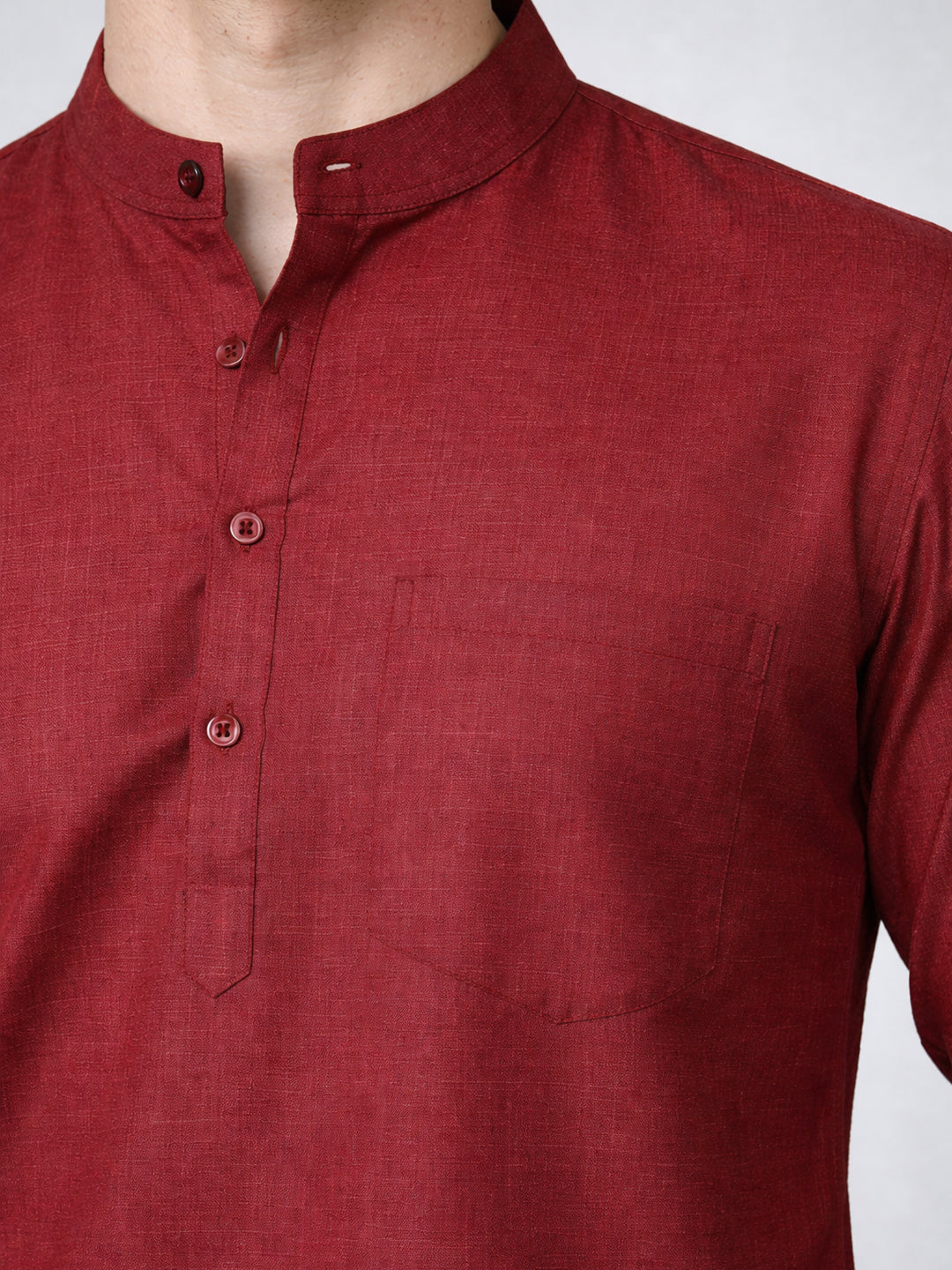 DesiQlo Men Checked Kurta Only - Maroon