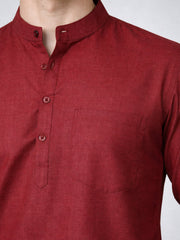 Men’s Casual Solid Short Kurta (65KO 5393 Maroon ) [FF] [P-16]