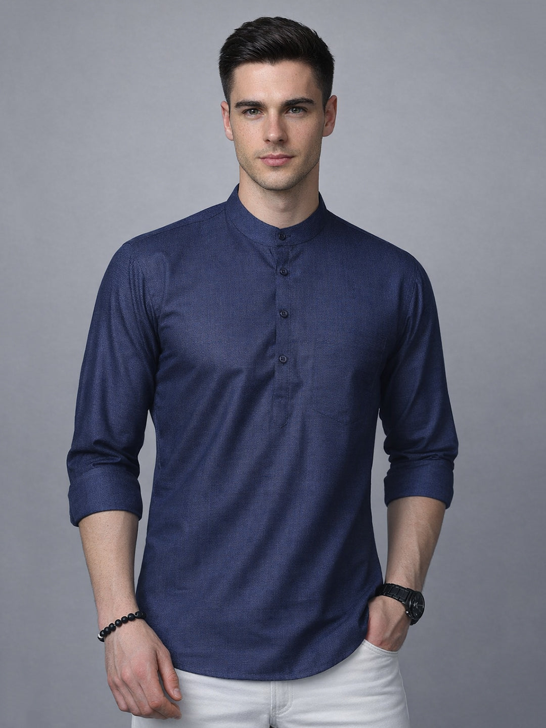 Men’s Casual Solid Short Kurta (65KO 5393 Navy ) [FF] [P-16]