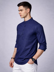 Men’s Casual Solid Short Kurta (65KO 5393 Navy ) [FF] [P-16]