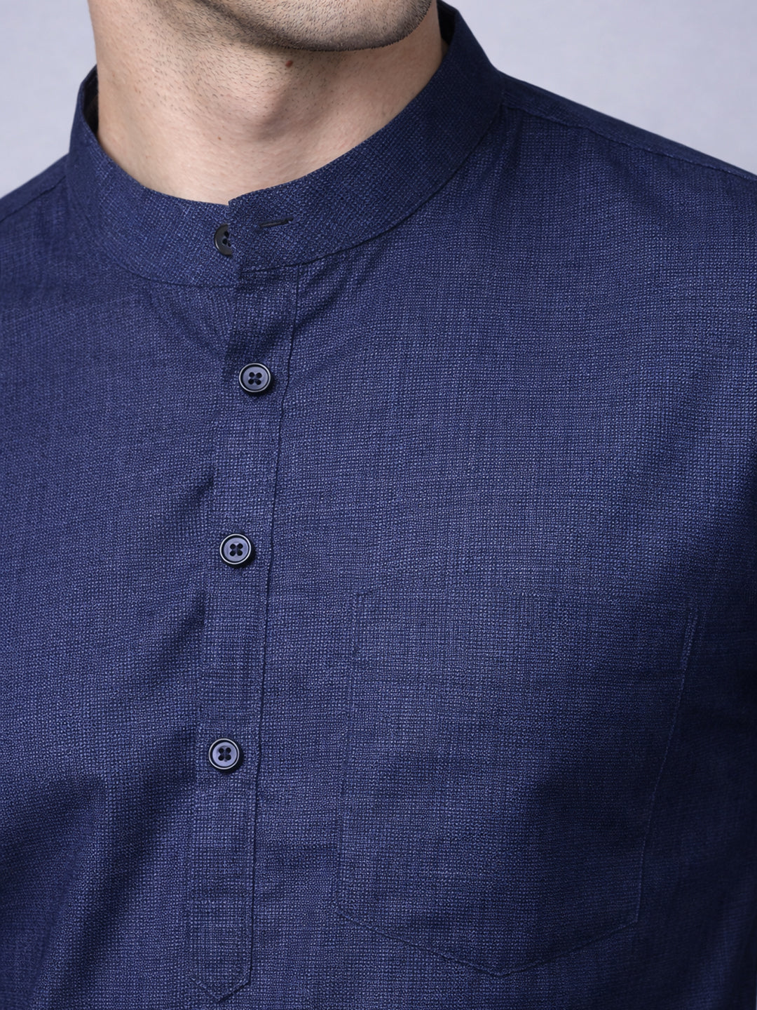 DesiQlo Men Checked Kurta Only - Blue - 65KO_5393Navy_S