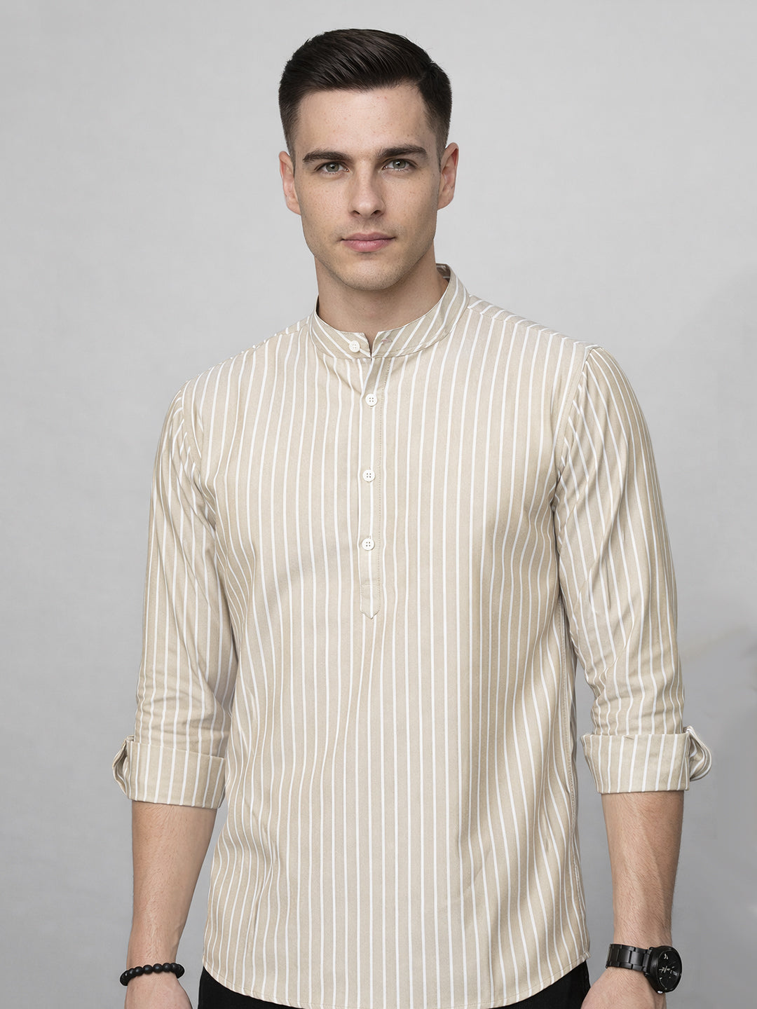 DesiQlo Men Striped Kurta Only - Beige - 65KO_5394Beige_S