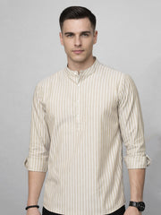Men’s Beige Striped Short Kurta (65KO 5394 Beige ) [FF] [E-9]
