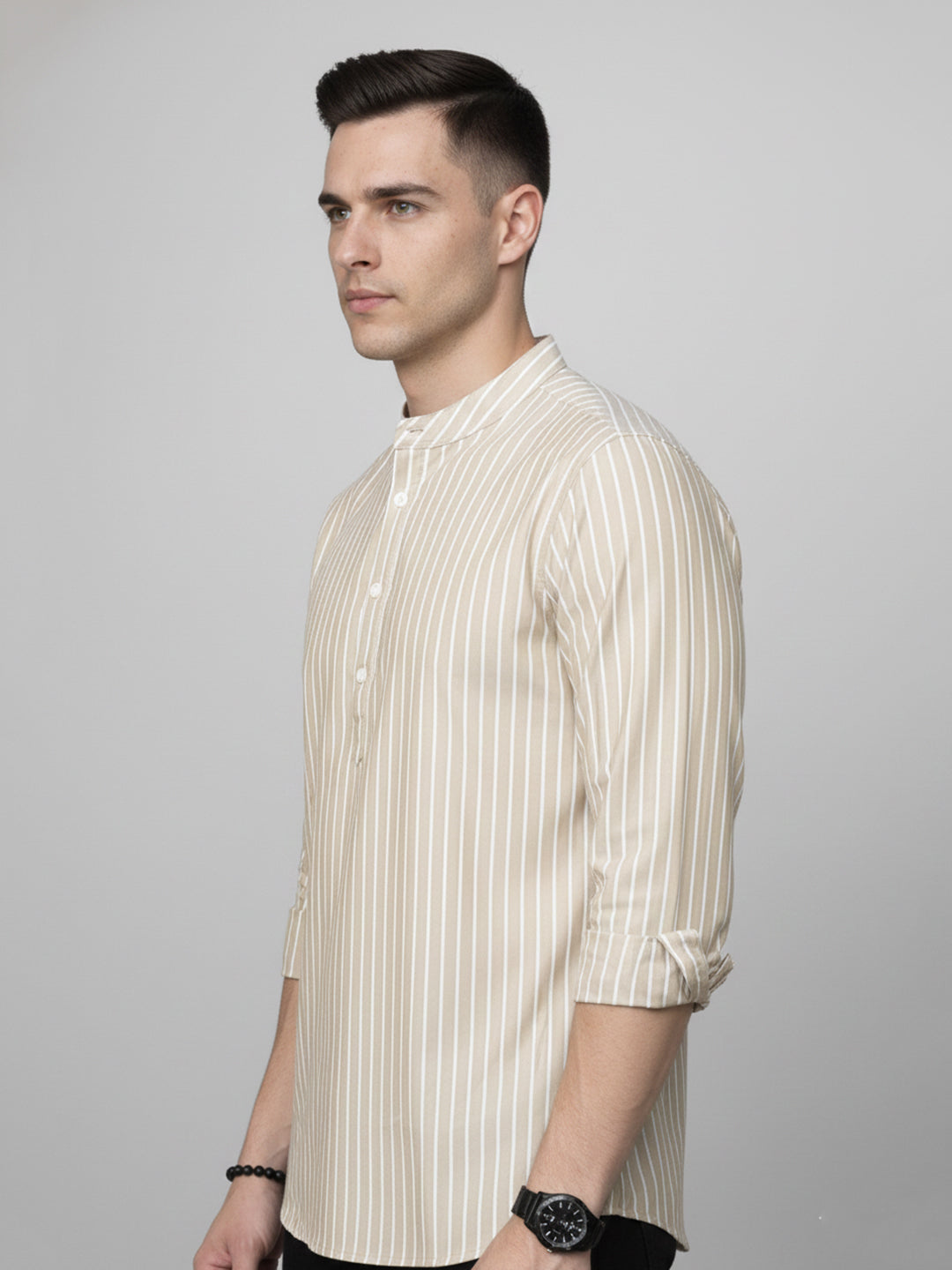 DesiQlo Men Striped Kurta Only - Beige - 65KO_5394Beige_S