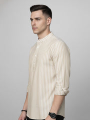 Men’s Beige Striped Short Kurta (65KO 5394 Beige ) [FF] [E-9]