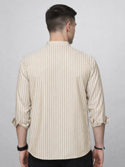 Men’s Beige Striped Short Kurta (65KO 5394 Beige ) [FF] [E-9]
