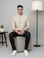 Men’s Beige Striped Short Kurta (65KO 5394 Beige ) [FF] [E-9]