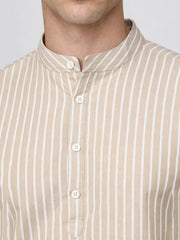Men’s Beige Striped Short Kurta (65KO 5394 Beige ) [FF] [E-9]