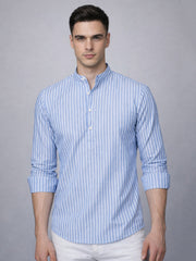 Men’s Blue Striped Short Kurta (65KO 5394 Blue ) [FF] [E-9]