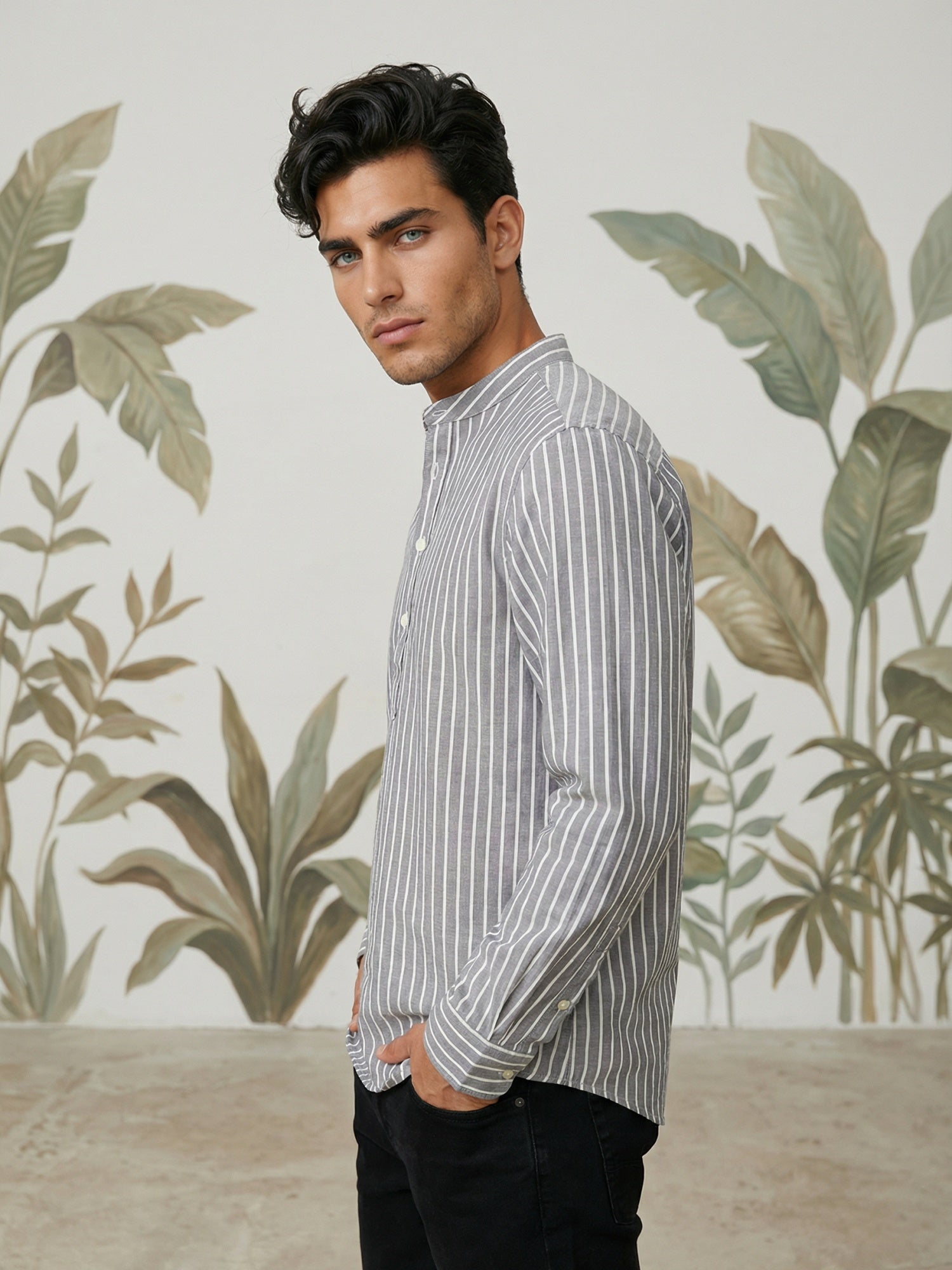 DesiQlo Men Striped Kurta Only - Grey