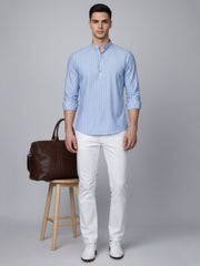 Men’s Blue Striped Short Kurta (65KO 5394 Blue ) [FF] [E-9]