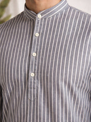 Men’s Grey Striped Short Kurta ( 65KO 5394Grey S ) [FF] [E-9]