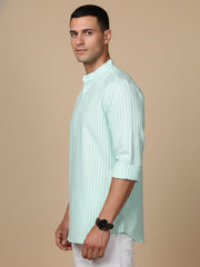 Men’s Green Striped Short Kurta (65KO 5394 Green ) [FF] [E-9]