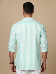 Men’s Green Striped Short Kurta (65KO 5394 Green ) [FF] [E-9]
