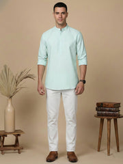 Men’s Green Striped Short Kurta (65KO 5394 Green ) [FF] [E-9]