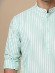 Men’s Green Striped Short Kurta (65KO 5394 Green ) [FF] [E-9]