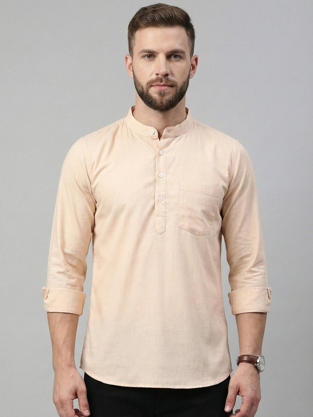 Solid Cotton Blend Short Kurta (65KO 5395 Peach ) [FF] [P-7]