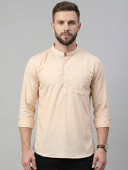 Solid Cotton Blend Short Kurta (65KO 5395 Peach ) [FF] [P-7]