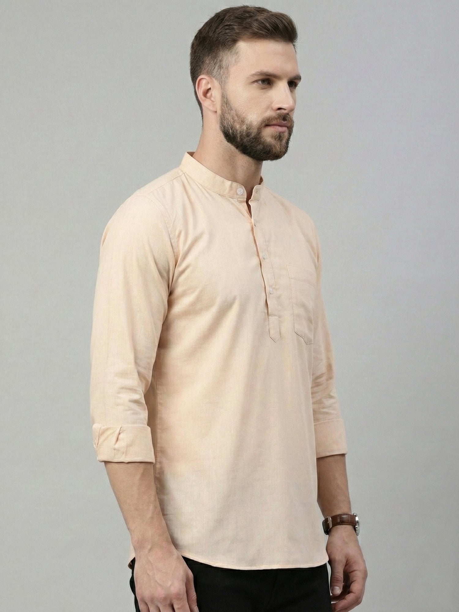 DesiQlo Men Solid Kurta Only - Orange - 65KO_5395Peach_S
