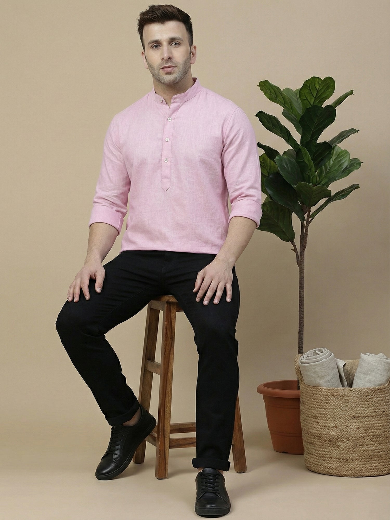 DesiQlo Men Solid Kurta Only - Pink