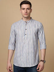 Cotton Blend Blue Striped Short Kurta (65KO 5396 Blue ) [FF] [Q-11-14]