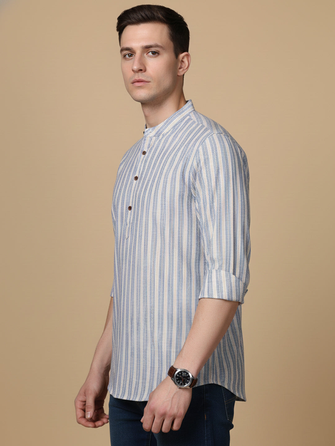 DesiQlo Men Striped Kurta Only - Blue - 65KO_5396Blue_S