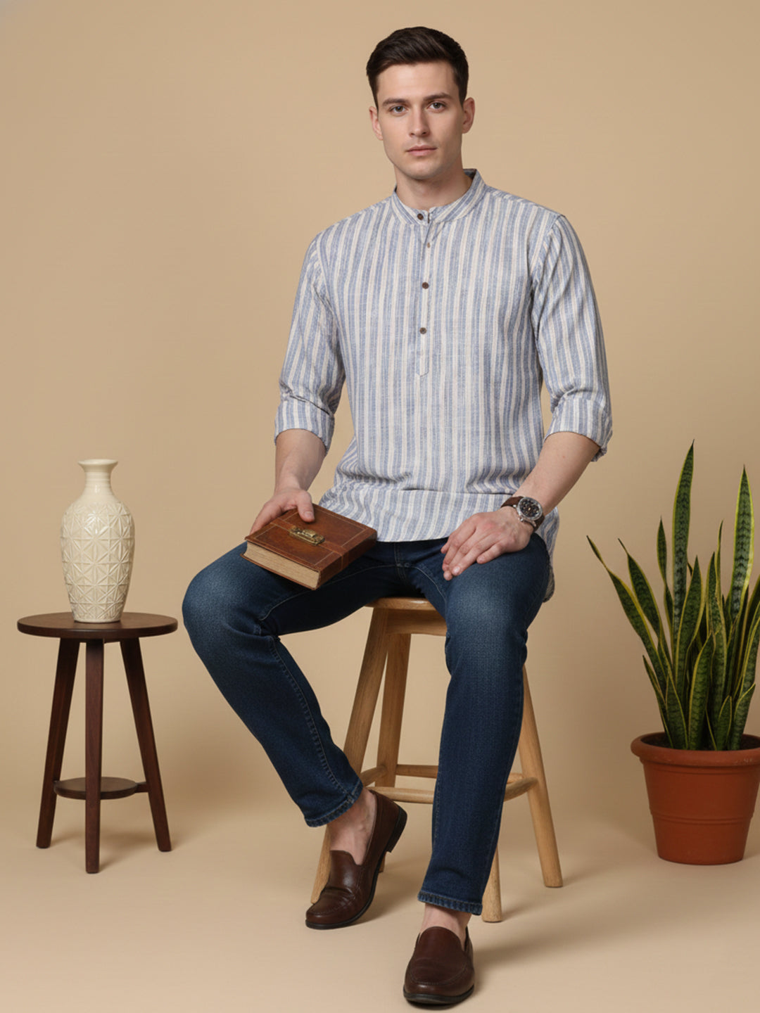 DesiQlo Men Striped Kurta Only - Blue - 65KO_5396Blue_S