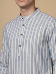 Cotton Blend Blue Striped Short Kurta (65KO 5396 Blue ) [FF] [Q-11-14]