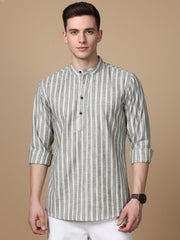 Cotton Blend Grey Striped Short Kurta (65KO 5396 Grey ) [FF] [Q-11-14]