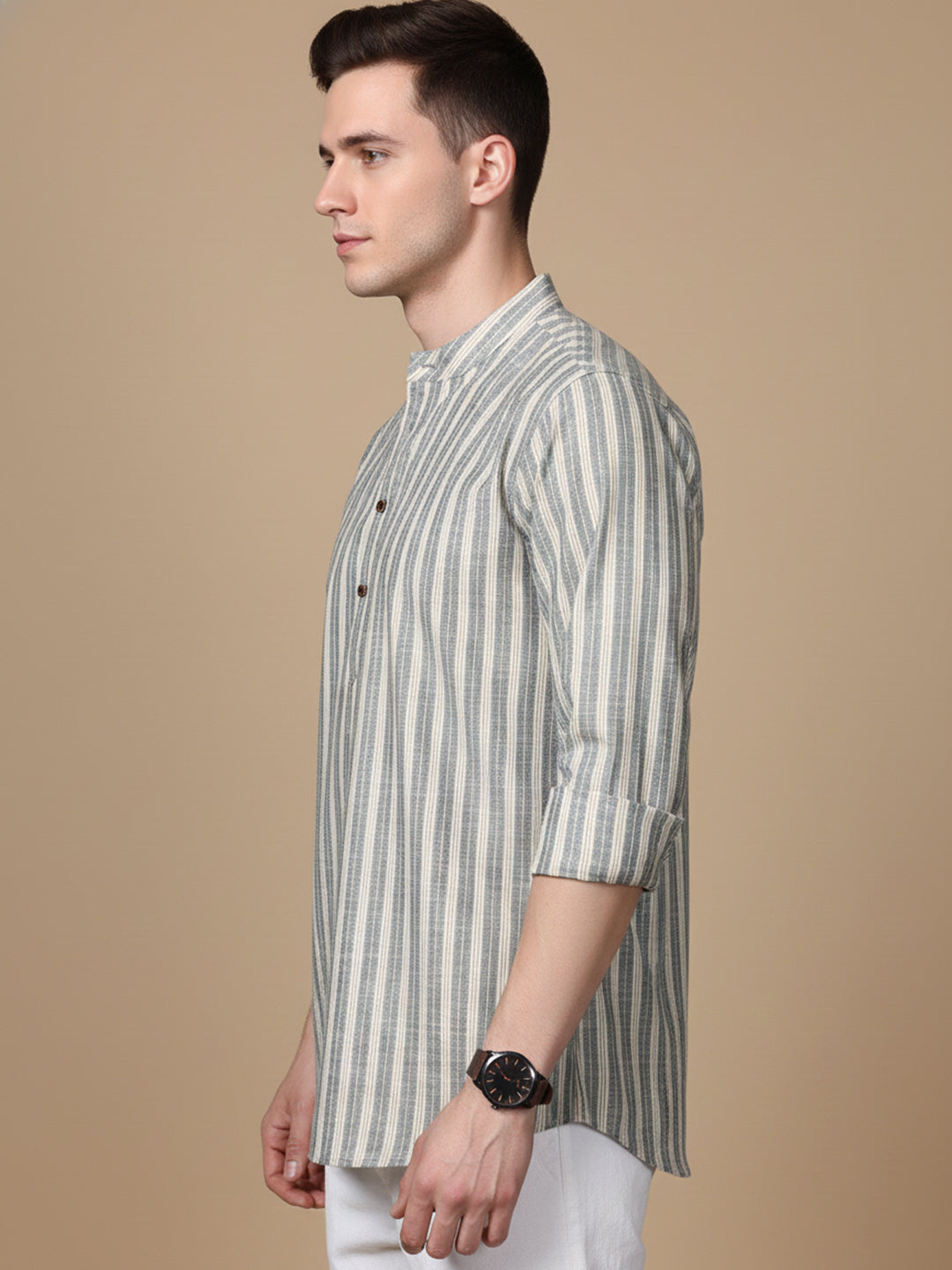 DesiQlo Men Striped Kurta Only - Grey - 65KO_5396Grey_S