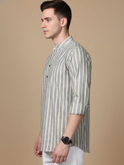 Cotton Blend Grey Striped Short Kurta (65KO 5396 Grey ) [FF] [Q-11-14]