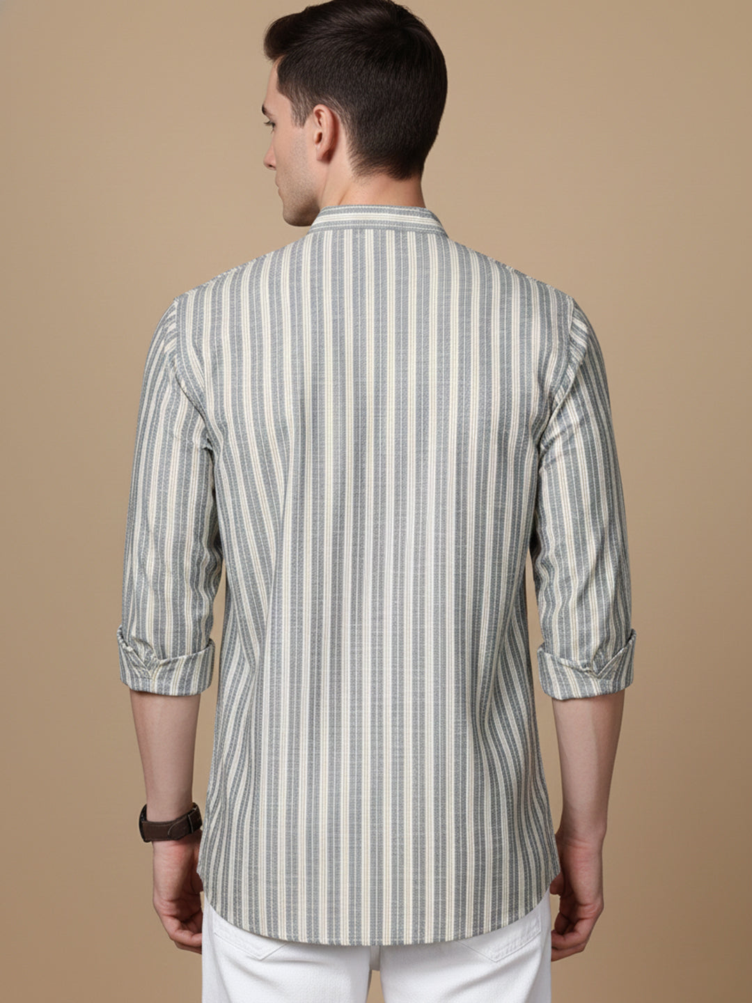 DesiQlo Men Striped Kurta Only - Grey - 65KO_5396Grey_S