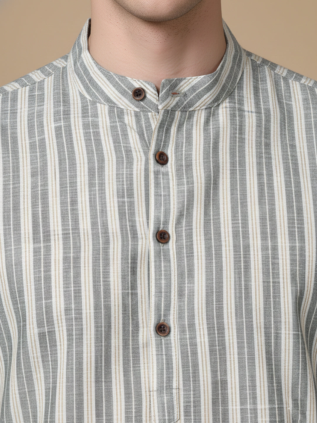 DesiQlo Men Striped Kurta Only - Grey - 65KO_5396Grey_S