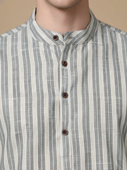 Cotton Blend Grey Striped Short Kurta (65KO 5396 Grey ) [FF] [Q-11-14]
