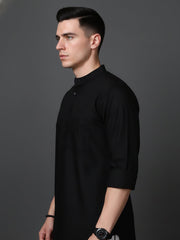 Black Casual Solid Short Kurta (65KO 5397 Black ) [FF] [P-7]