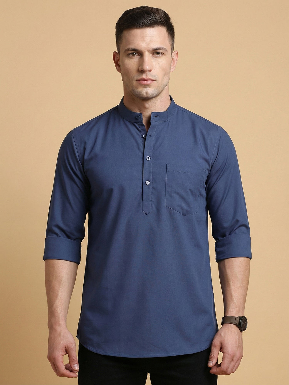 Blue Casual Solid Short Kurta (65KO 5397 Blue ) [FF] [P-7]
