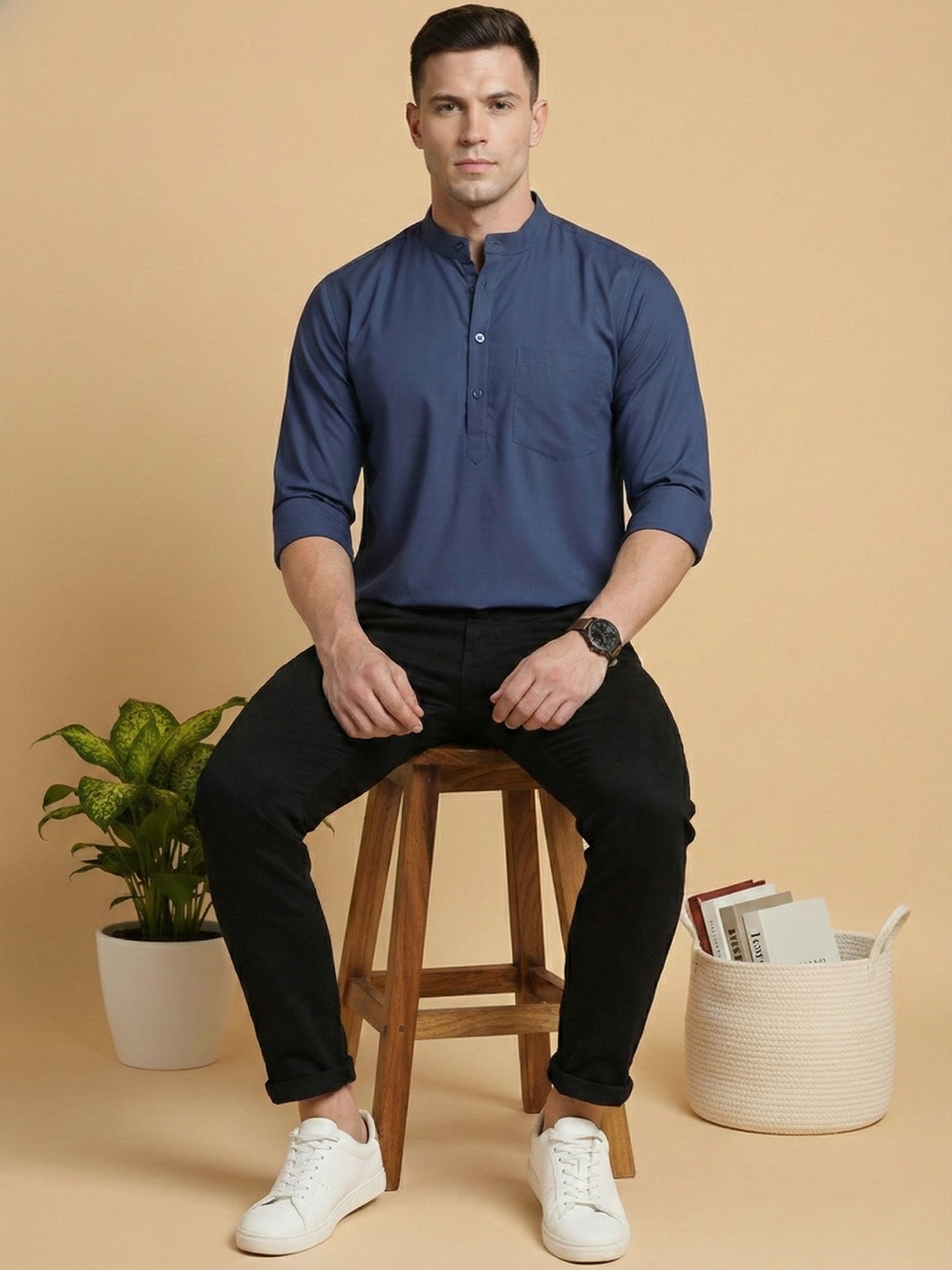 DesiQlo Men Solid Kurta Only - Blue - 65KO_5397Blue_S