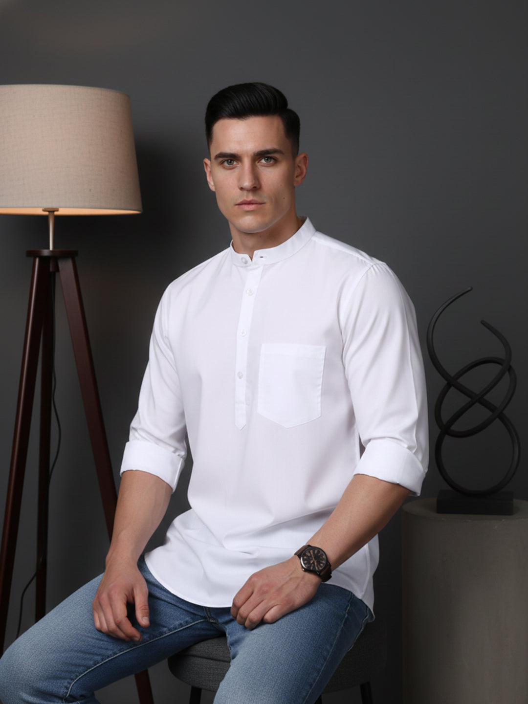 DesiQlo Men Solid Kurta Only - White