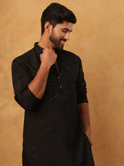 Silk Blend Embroidered Kurta for Men (65KO 5399 Black ) [FF] [B-1-2]