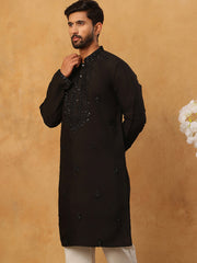 Silk Blend Embroidered Kurta for Men (65KO 5399 Black ) [FF] [B-1-2]