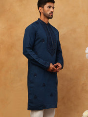 Silk Blend Embroidered Kurta for Men (65KO 5399 Royal ) [FF] [B-1-2]