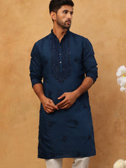 Silk Blend Embroidered Kurta for Men (65KO 5399 Royal ) [FF] [B-1-2]
