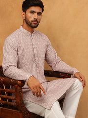 Cotton Blend Printed & Embroidered Kurta (65KO 5402 Beige ) [FF] [Q-12-13]