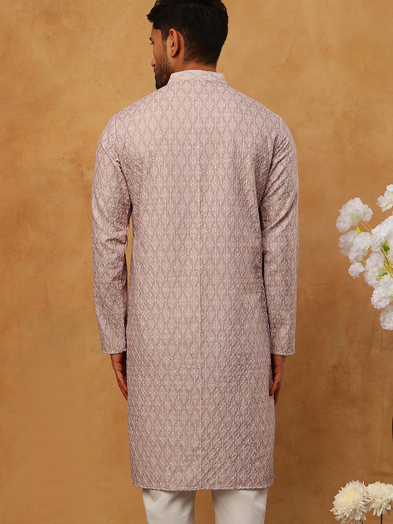 DesiQlo Men Floral Kurta Only - Beige
